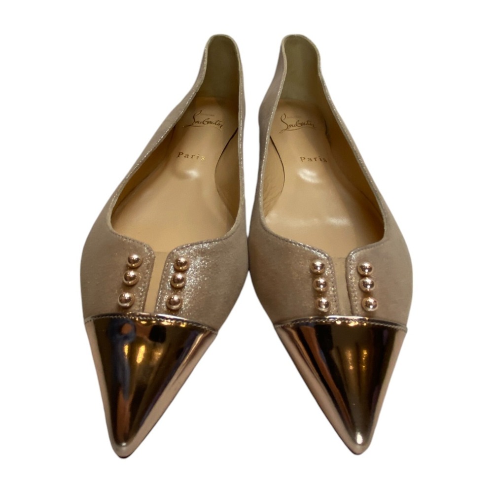 Christian Louboutin Beige Gold Leather Pointed Flat Shoes Women's‎ US 9B NIB